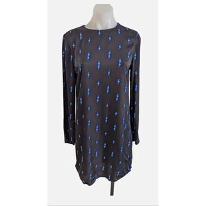 NWT Equipment Femme Anjelisa Shift Black Blue Bolt Print Long Sleeve Mini Dress